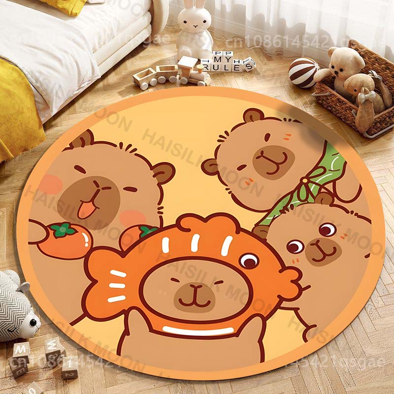 Home Textiles Rug - Śliczna Kapibara Kreskówka Druk Okrągły Dywan