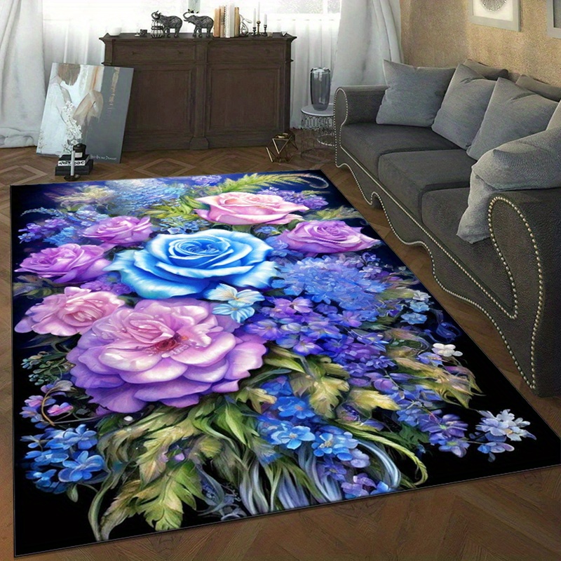 Your Home Textiles - Dywan w kwiaty z niebiesko-fioletowymi różami,