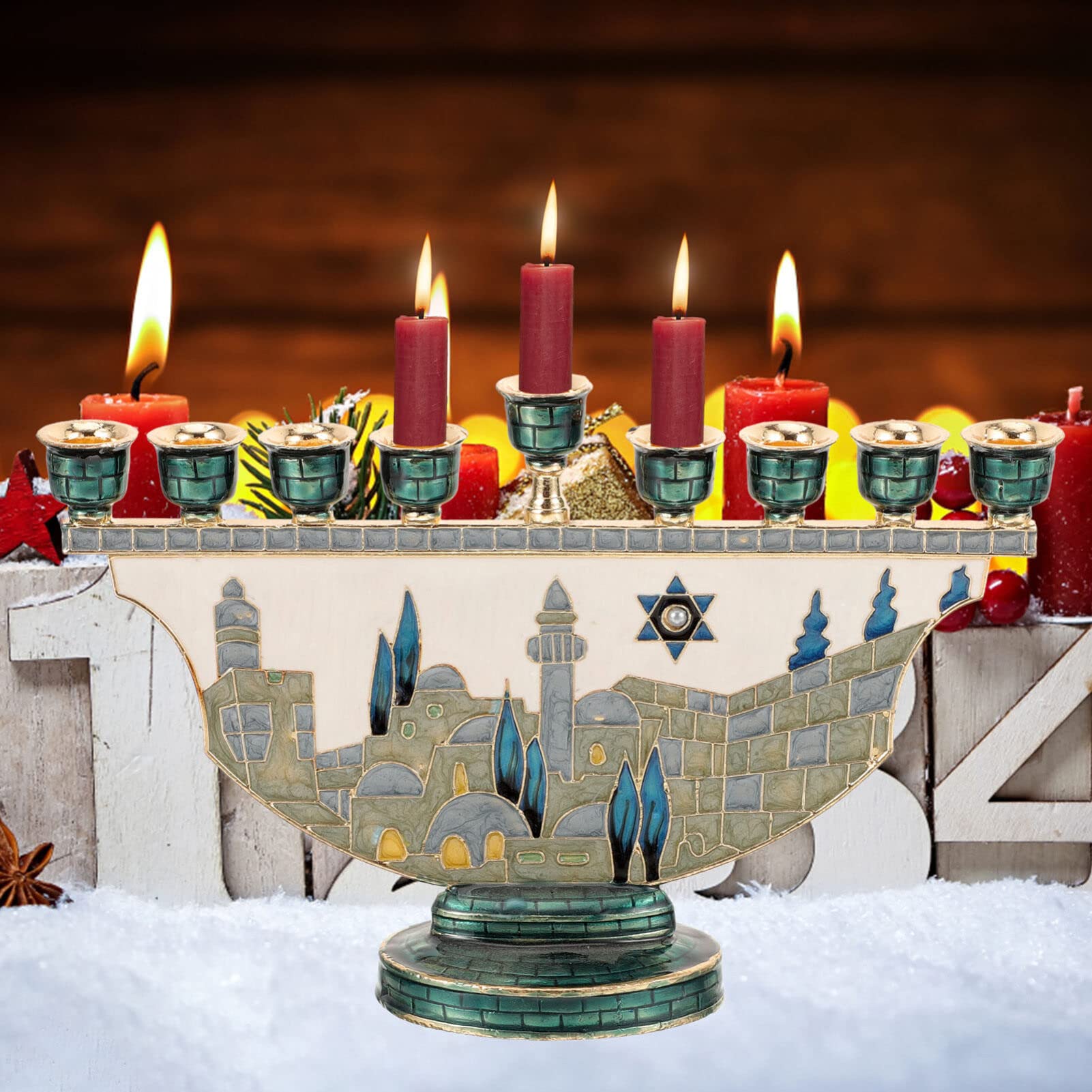 Home & Hotel Textiles Private Limited - Jerozolimska Menora Świecznik Chanukah 9-ramienny Emaliowany