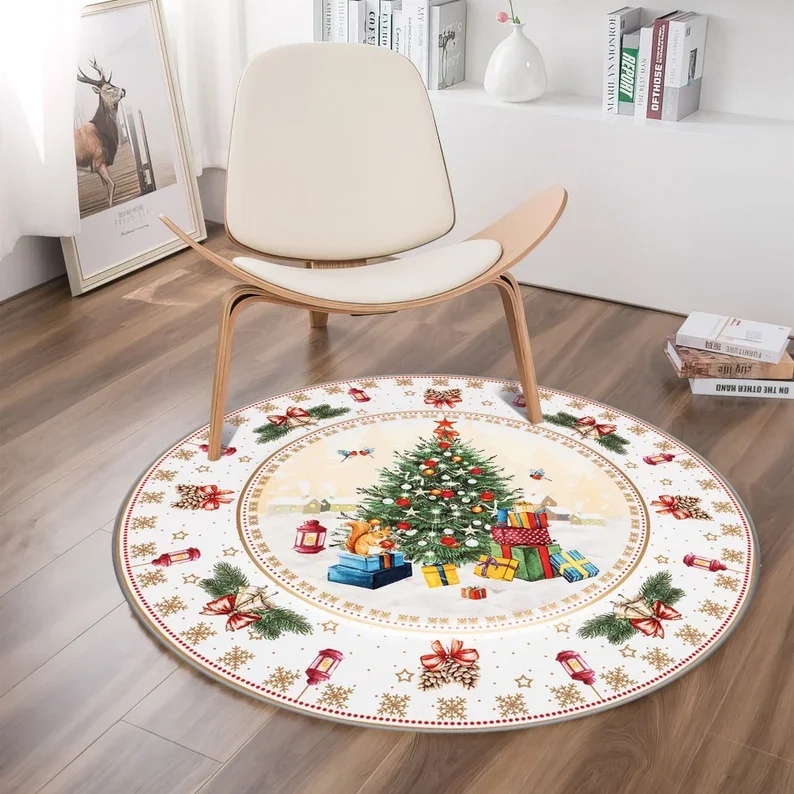 Home Textiles Rug - ~O~Świąteczny okrągły dywan – antypoślizgowa mata