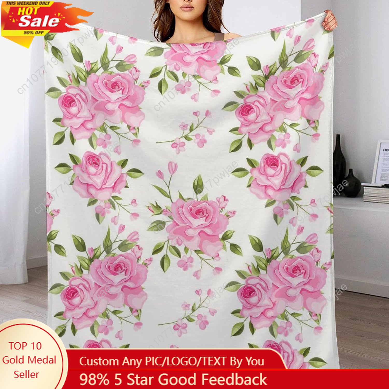 Różowy koc z kwiatowym wzorem, – Home Textiles & Furnishings recenzja i cena