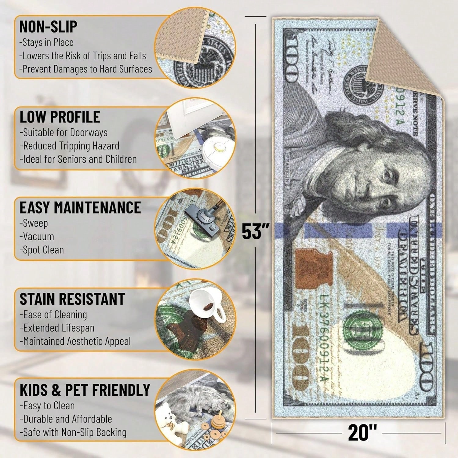 Dywan z motywem banknotu 100 d – Home Textiles Rug recenzja i cena