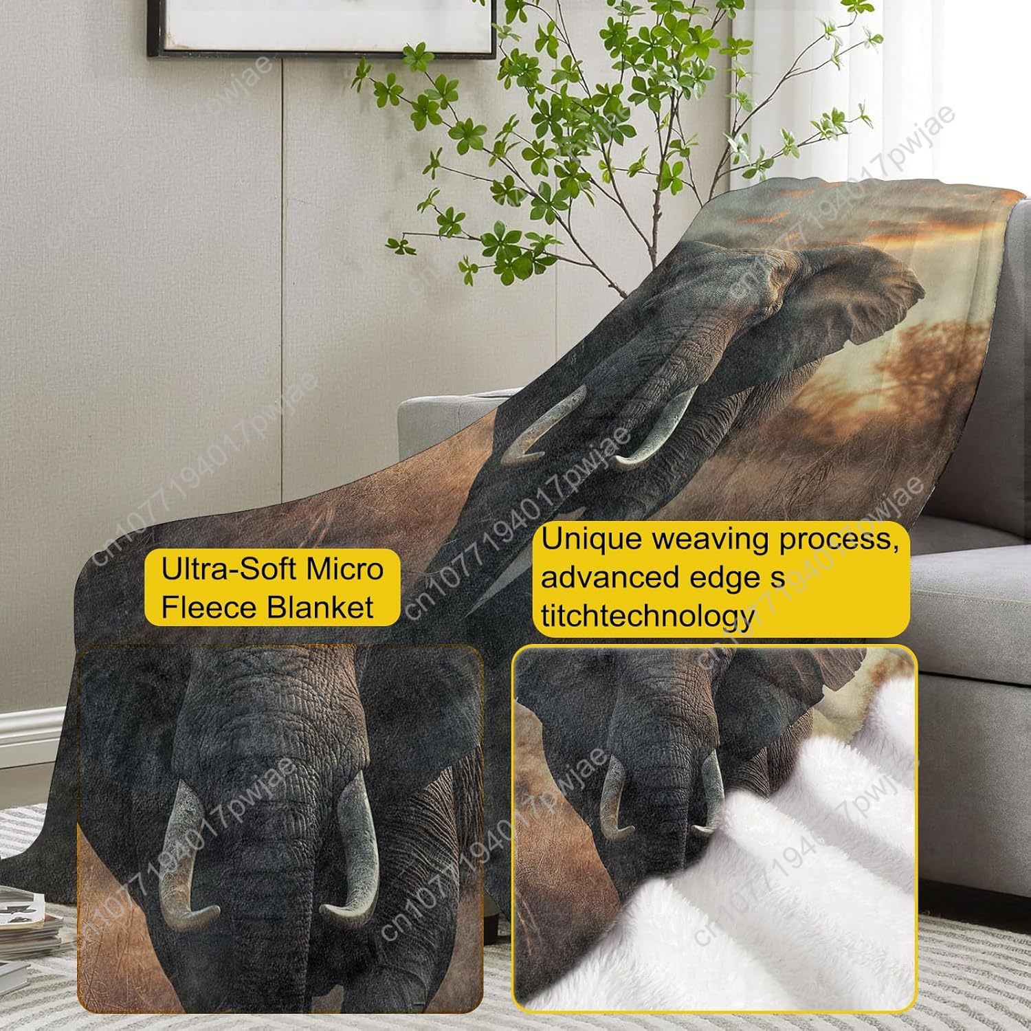 Koc z polaru z motywem słonia, – Home Textiles & Furnishings recenzja i cena